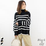 ブラック×オフ | ハイネックボーダーニットプルオーバー | A.NATALY