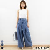 ブルー | 加工デニムポケット切替タックパンツ | A.NATALY