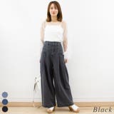 ブラック | 加工デニムポケット切替タックパンツ | A.NATALY