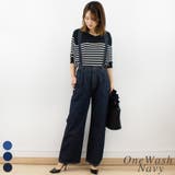 ワンウォッシュネイビー | 取り外し可能サスペンダーデニムワイドパンツ | A.NATALY