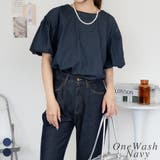 ワンウォッシュネイビー | エアリーデニム袖パフスリーブシャツ | A.NATALY