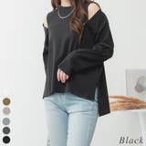 ブラック | コットンオープンショルダーロングスリーブTシャツ | A.NATALY