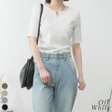 オフホワイト | キーネックコットン5分袖トップ | A.NATALY