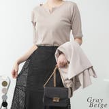 グレーベージュ | キーネックコットン5分袖トップ | A.NATALY