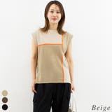 ベージュ | 麻タッチ配色フレンチスリーブプルオーバー | A.NATALY