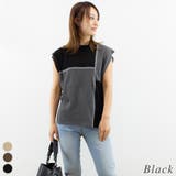 ブラック | 麻タッチ配色フレンチスリーブプルオーバー | A.NATALY