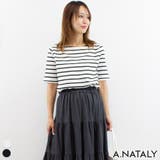 オフホワイト×ブラック | ボーダー5分袖トップス | A.NATALY