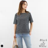 ブラック×オフホワイト | ボーダー5分袖トップス | A.NATALY