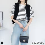 オフホワイト×ブラック | ボーダーパフスリーブトップス | A.NATALY