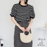 ブラック×オフホワイト | ボーダーパフスリーブトップス | A.NATALY