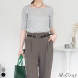 M-グレー | スクエアネック５分袖コットンリブＴシャツ | A.NATALY