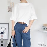 ホワイト | コットンワッフル7分袖ドルマンTシャツ | A.NATALY
