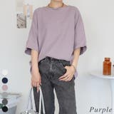 パープル | コットンワッフル7分袖ドルマンTシャツ | A.NATALY
