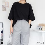 ブラック | コットンワッフルロールアップハーフスリーブカットソー | A.NATALY