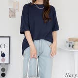 ネイビー | コットンワッフルロールアップハーフスリーブカットソー | A.NATALY