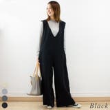 ブラック | ミニ裏毛ディープVネックコットンジャンプスーツ | A.NATALY
