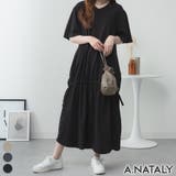 ブラック | ドロストシャーリングVネックワンピース | A.NATALY