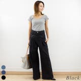 ブラック | クラッシュデニム切替タックパンツ | A.NATALY