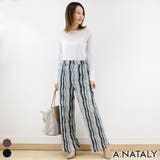 ブラック | ニュアンスストライプ柄プリーツストレートパンツ | A.NATALY