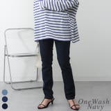ワンウォッシュネイビー | ストレッチデニムウェストゴムスリムパンツ | A.NATALY
