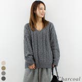 チャコール | ケーブルVネックプルオーバー | A.NATALY