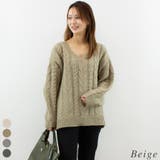 ベージュ | ケーブルVネックプルオーバー | A.NATALY