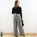 グレー | ツィード切替フリンジパンツ | A.NATALY