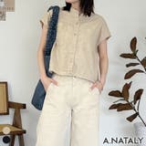 ベージュ | 麻綿ドローストリングスノースリーブシャツ | A.NATALY