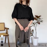 ブラック | 袖タックラグランスリーブ半袖トップス | A.NATALY