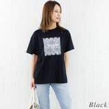 ブラック | レースロゴ刺繍Tシャツ | A.NATALY