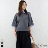M-グレー | シャツドッキング半袖ポロニット | A.NATALY