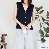 ネイビー | シアーフロントボタンVネックベスト | A.NATALY