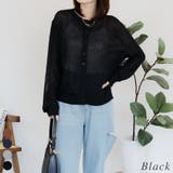 ブラック | シアーニットクルーネック長袖カーディガン | A.NATALY