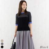 ブラック | 麻タッチ5分袖配色プルオーバー | A.NATALY