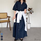 ネイビー | ライトオンスデニムスキッパーネックシャツワンピース | A.NATALY