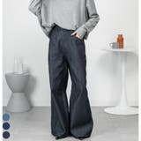 ワンウォッシュネイビー | ドレープワイドフレアパンツ | A.NATALY