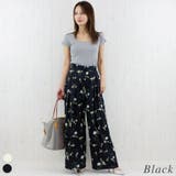 ブラック | オリジナルフラワープリントタックワイドパンツ | A.NATALY