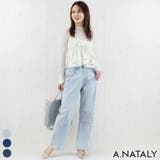 サックスブルー | クロスフリンジワイドデニムパンツ | A.NATALY