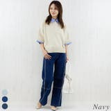ネイビー | クロスフリンジワイドデニムパンツ | A.NATALY