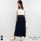 ワンウォッシュネイビー | アシメウェストラップ風デニムスカート | A.NATALY