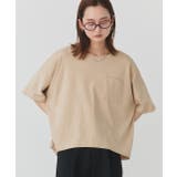 ベージュ | ポケット付きTシャツ コットン100% ラウンドヘム | ad thie