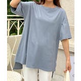 ブルーグレー | オーバーサイズチュニックTシャツ レディース カット | ad thie