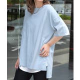 サックス | オーバーサイズチュニックTシャツ レディース カット | ad thie