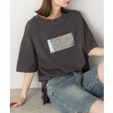 チャコール | 箔プリント オーバーサイズTシャツ | ad thie