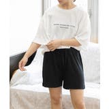 オフホワイト×ブラック | ロゴ入りルームウエア セットアップ 柄 | ad thie