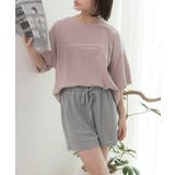 ピンク×モクグレー | ロゴ入りルームウエア セットアップ 柄 | ad thie