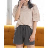 ベージュ×チャコール | ロゴ入りルームウエア セットアップ 柄 | ad thie