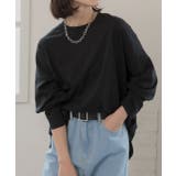 ブラック | チュニックロングTシャツ ロンT ラウンドスリット | ad thie