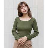 カーキ | スクエアーニット リブニット トップス | ad thie