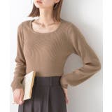 ベージュ | スクエアネック リブニットトップス | ad thie